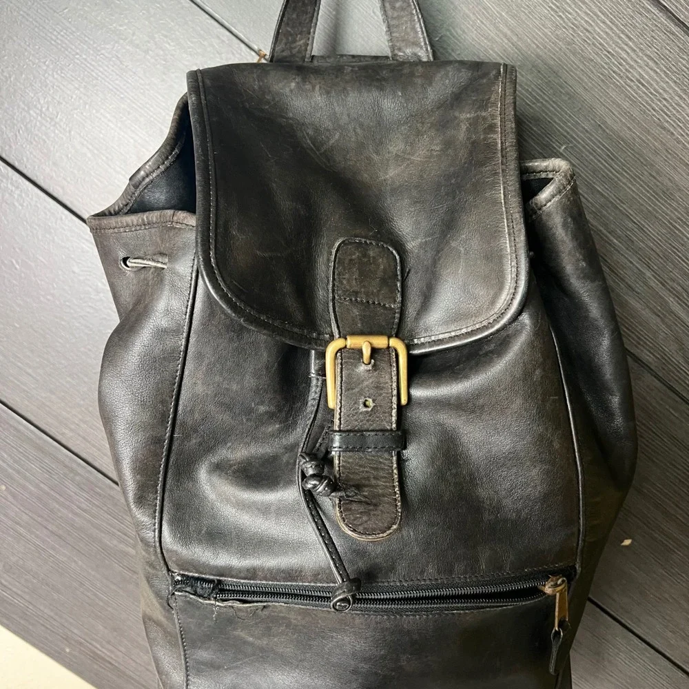 Coach VTG Black Leather Backpack Bucket Daypack USA Made 90s Rare PROJECT BAG